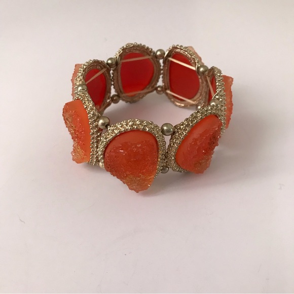 Orange Stone Elastic Bracelet Costume Jewelry - Picture 2 of 4